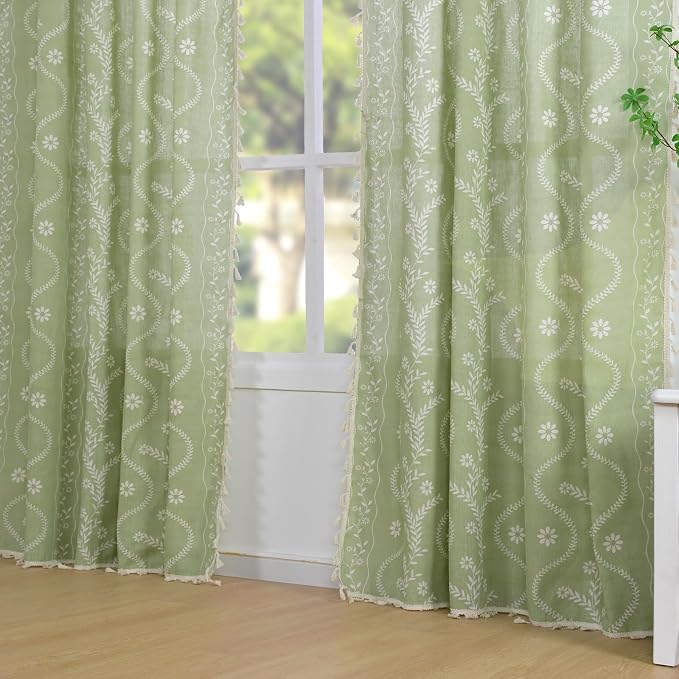 Schweek Sage Green Boho Curtains 84 Inches Length 2 Panels - Image 2