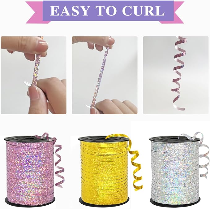 500 Yards Pink Shiny Curling Ribbon, Curly Laser Ribbon - Image 3