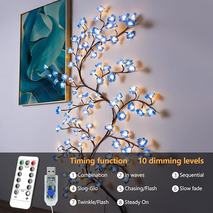 4FT 48LED Blue Cherry Blossom Tree Branch Lights - Image 3