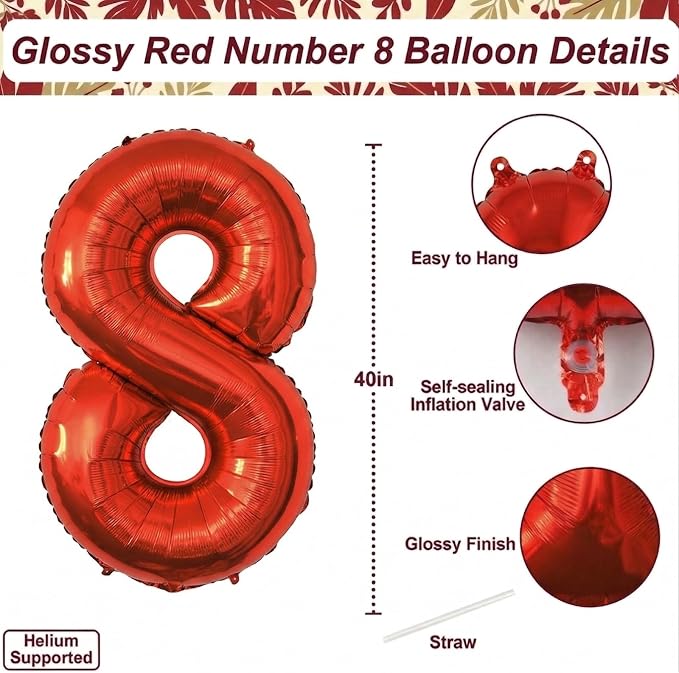 Red Number 18 Balloon 40 Inch, Foil Numeral - Image 4
