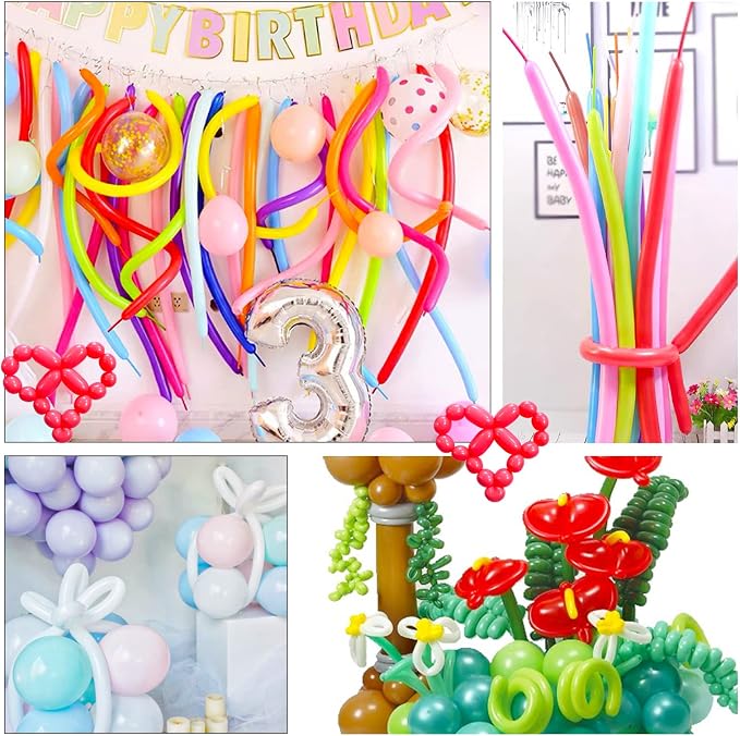 260 Long Balloons 100 Pack Pastel Red Twisting Animal Balloons Thickening Latex - Image 6