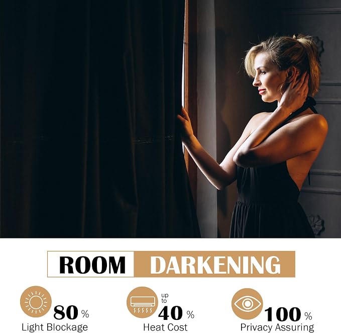 Beauoop Velvet Curtains for Bedroom Living Room Black 52x96 2 Panels | Soft - Image 4