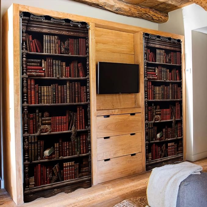 Library Bookshelf Door Curtain, Vintage Educational Bookcase Room Darkening - Image 4