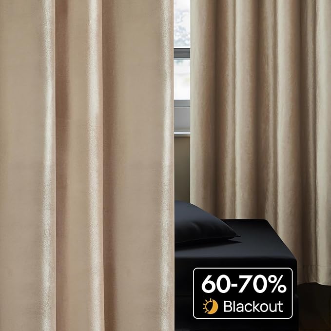 BULBUL Velvet Champagne Grommet Blackout Curtains 72 inch - Image 4