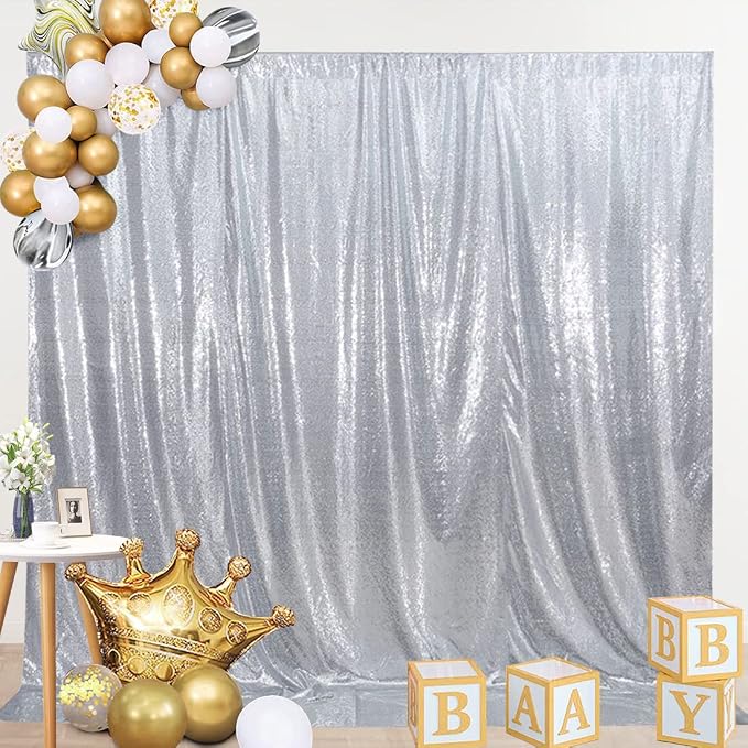 SquarePie 5x7ft Silver Sequin Backdrop, High Density Non-Transparent Glitter - Image 8