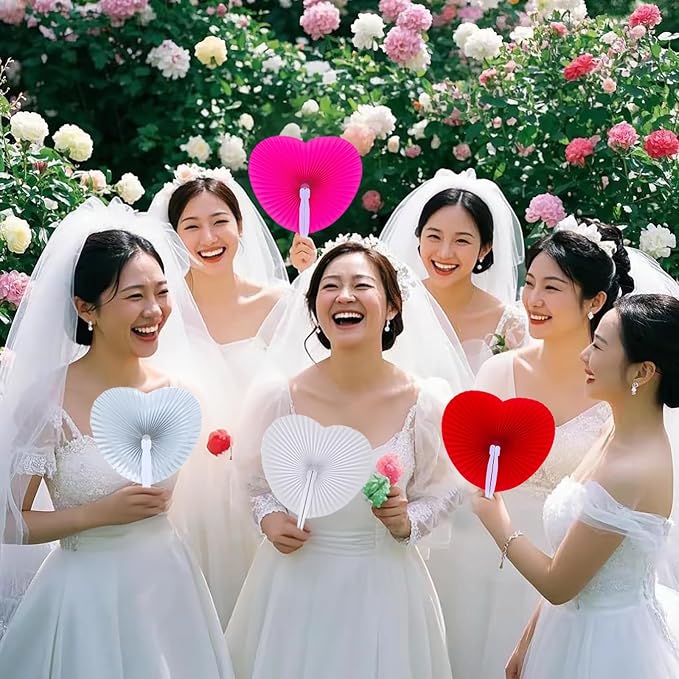 20 Pieces Silver Heart Paper Fans | Foldable Handheld Fans - Image 5