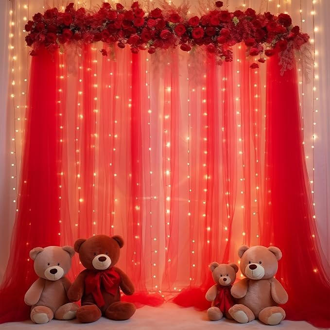 30x10ft Red Tulle Backdrop Curtain - Image 2