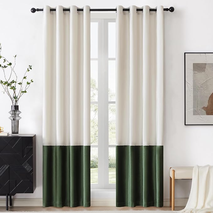 BULBUL Luxury Ivory Green Curtains 102 inches by ModernShinyVelvetCurtains