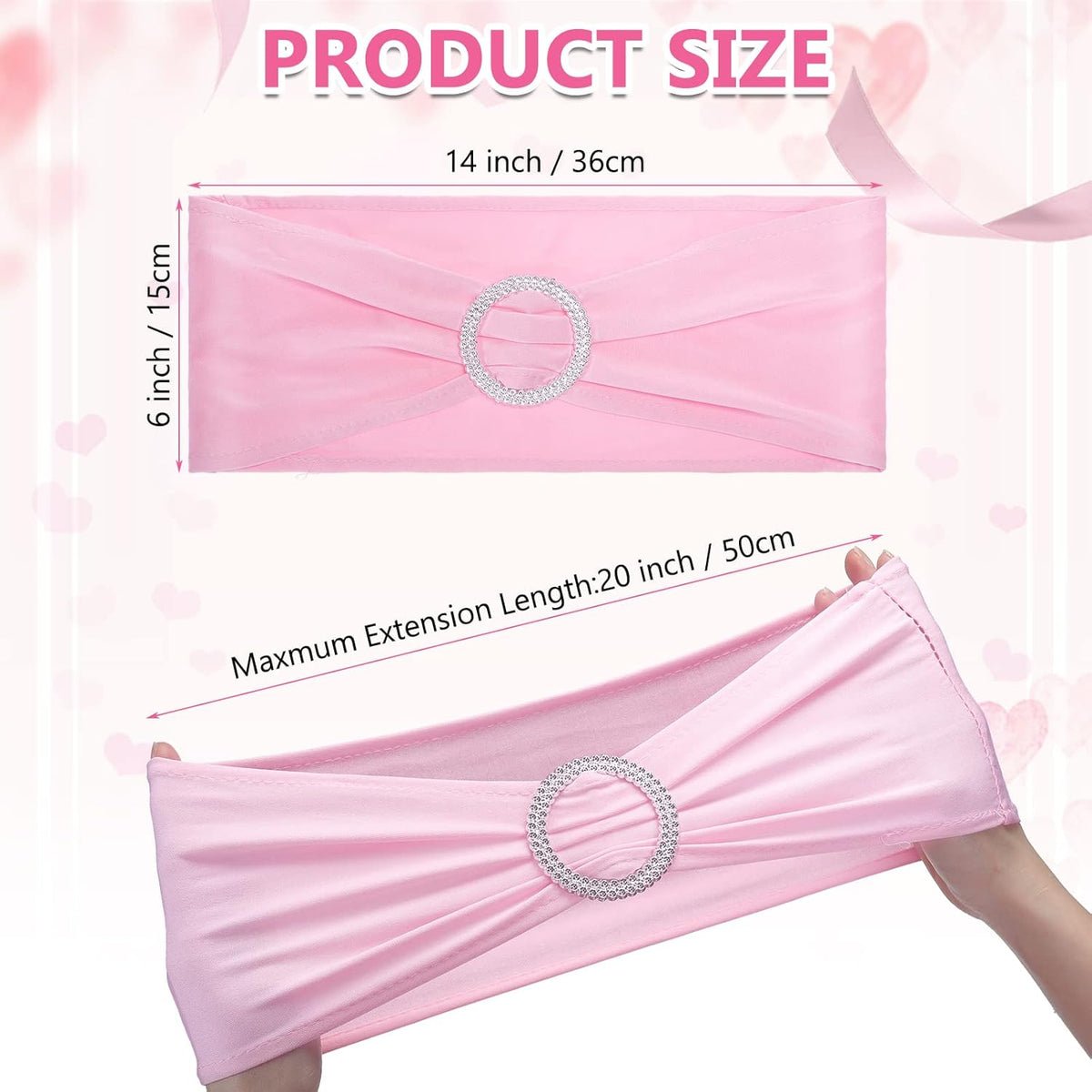 CHENGU 150 Pieces Spandex Stretch Chair Sashes Bows Elastic Chair Cover Bands Ties with Buckle Slider for Wedding Party Reception Events Universal Ceremony Banquet Decorations (Pink)