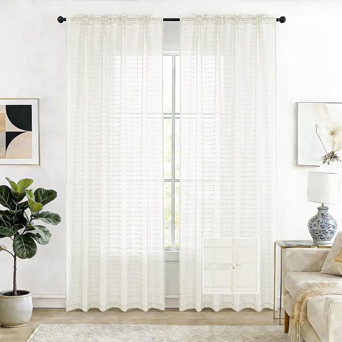 SpaceDresser Check Sheer Curtains 45 Inches Long by SpaceDresser