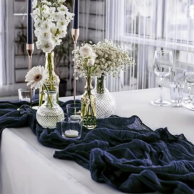 10 Pack Navy Blue Cheesecloth Table Runner 10FT Boho Gauze Fabric Table Runner - Image 6