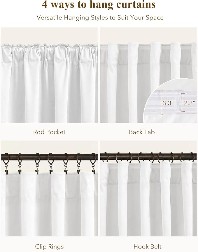 White Velvet Curtains 108 inches Long, Luxury Back Tab Privacy Protect Window - Image 2