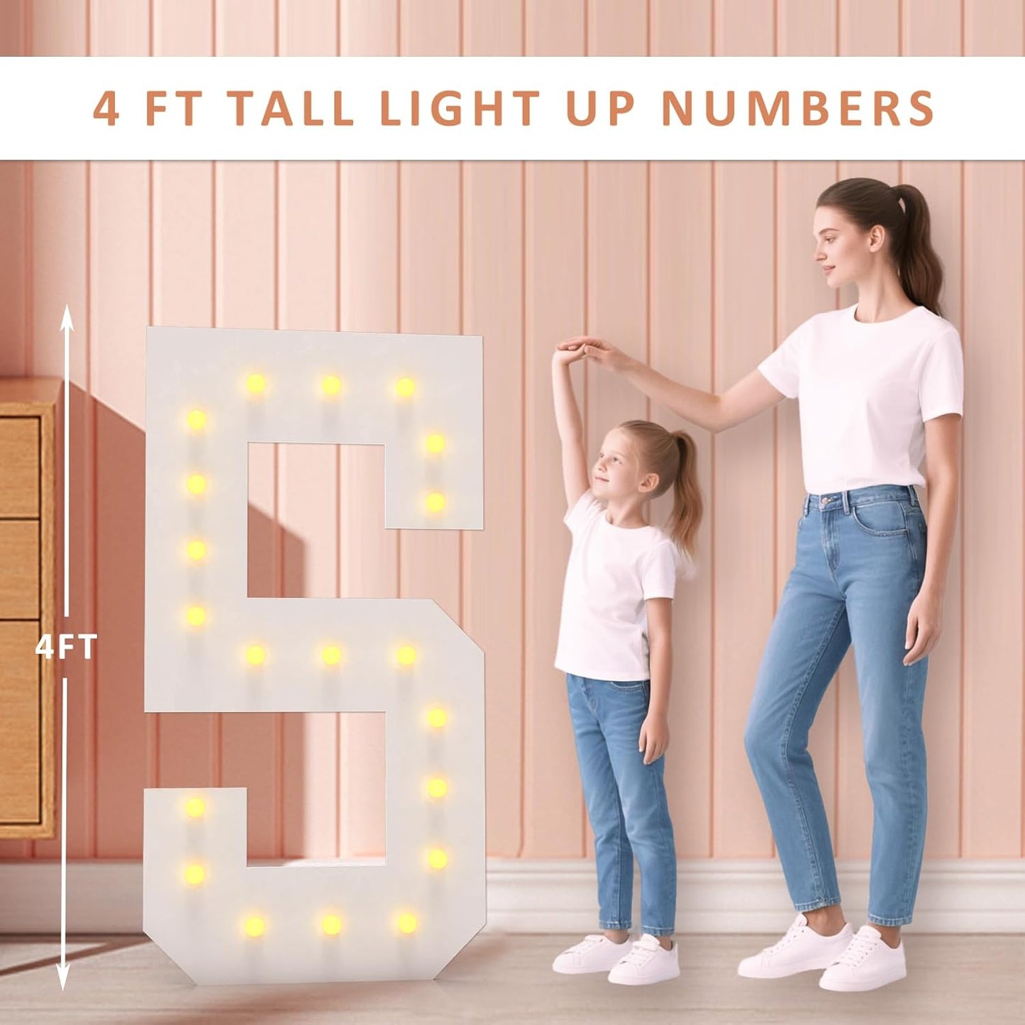 LOBOOM 4FT Light Up Numbers, Marquee Numbers 4 Feet Tall Giant Number 55 Mosaic Big Number Sign for 55th Birthday Party Backdrop Anniversary Decorations, Pre-Cut Large Frame