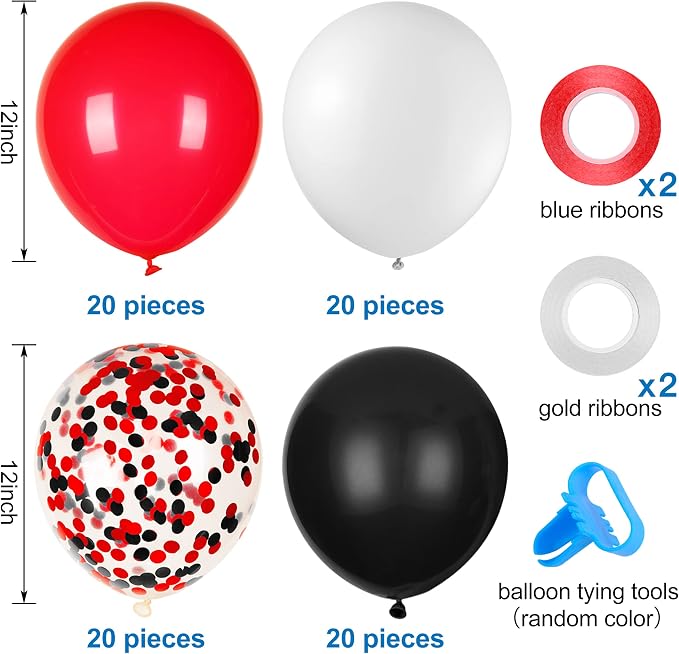 80Pcs Red White and Black Latex Balloons - Image 3