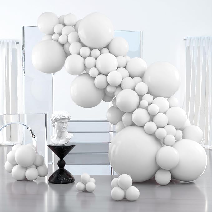 PartyWoo White Balloons 127pcs Matte White Latex Balloons Different Sizes | 36 by PartyWoo