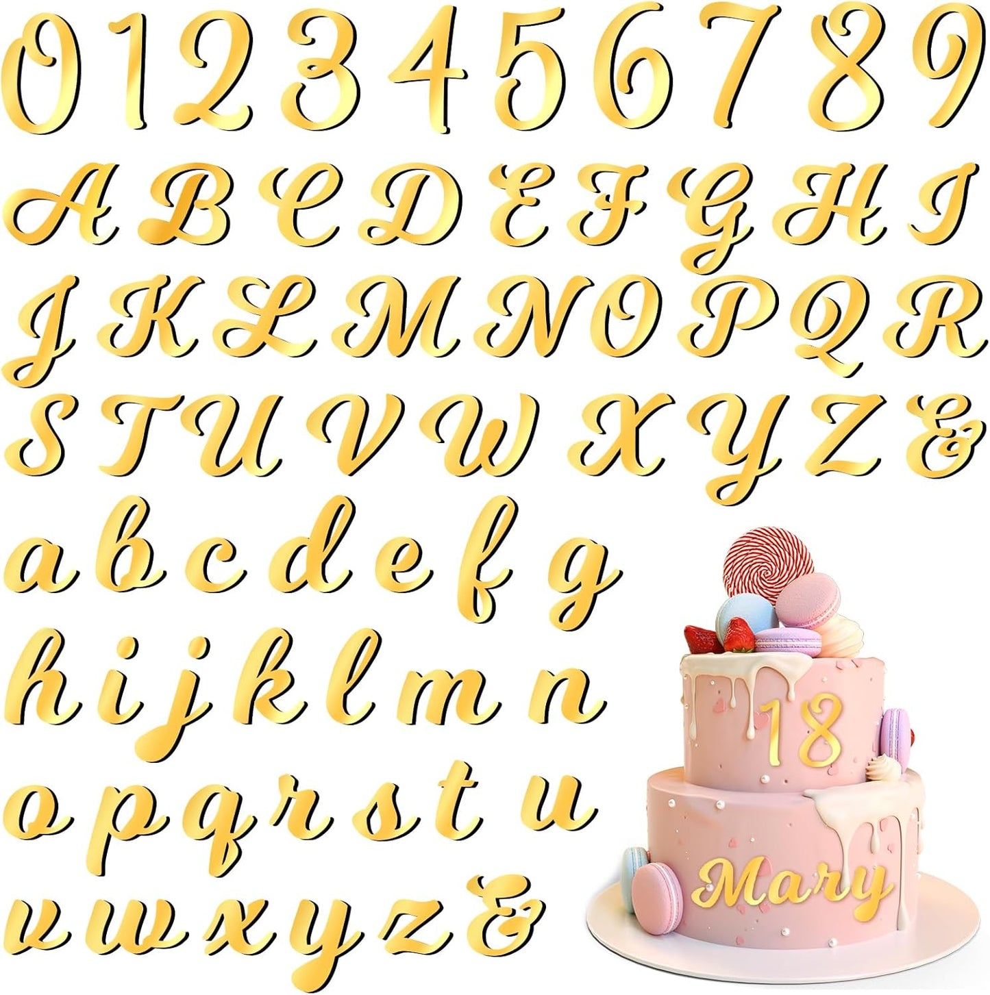 126 PCS Custom Name Cake Topper Acrylic Letters DIY Personalized A-Z & 0-9 Number Alphabet Cake Decoration For Wedding Anniversary Baby Shower Party Birthday Supplies（Gold）