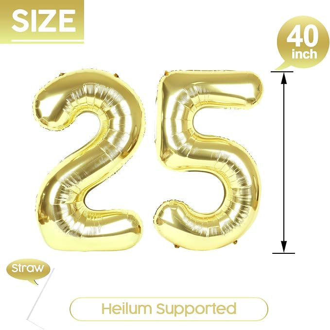 25 Balloon - Champagne Gold Birthday Number Balloons, 40 Inch Decorations | - Image 5