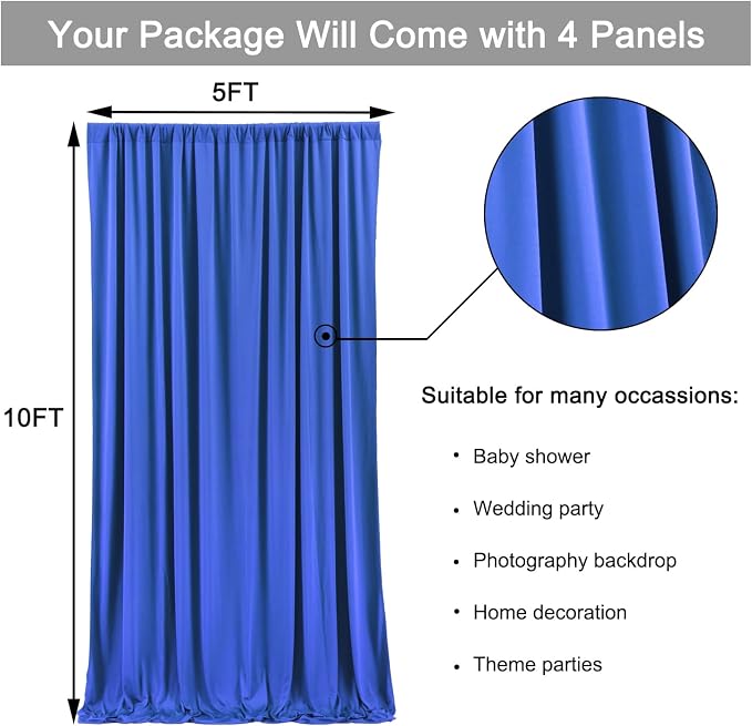 20ft x 10ft Wrinkle Free Royal Blue Backdrop Curtain - Image 7