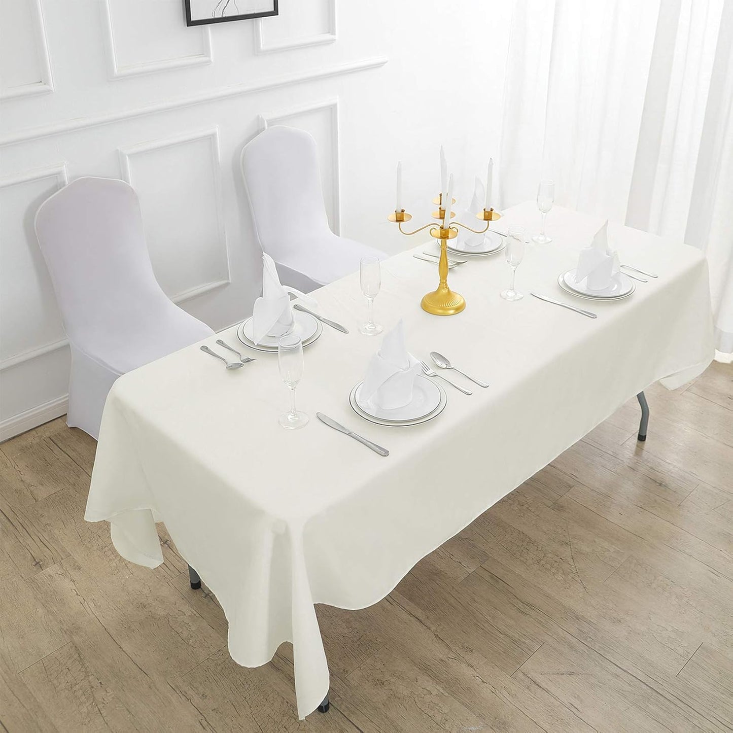 Rectangle Tablecloth 60x102 inch Washable Polyester Fabric Table Cloth for Wedding Party Dining Banquet Decoration（12 Pack 60x102, Ivory）