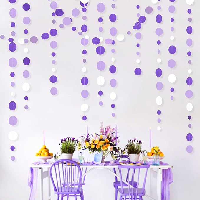 46 Ft Purple and White Circle Dots Garland Lavender Hanging Paper Polka Dot - Image 4