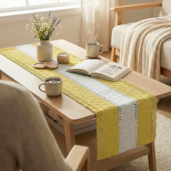 Artoid Mode Yellow Farmhouse Woven Table Runner 12x48 Inch | Holiday Rustic - Image 5