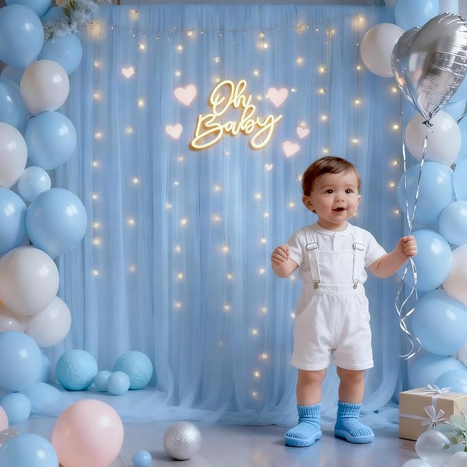 10x8ft Baby Blue Tulle Backdrop Curtain - Image 3