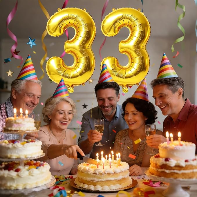 40 Inch Number 33 Balloons for 33rd Birthday Party Decorations, 0-100 Gold - Image 2