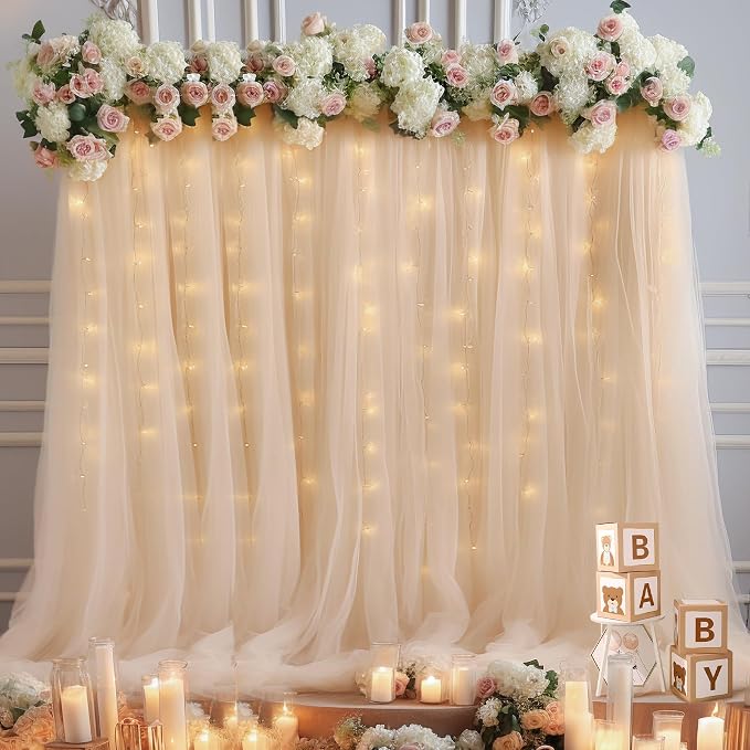 10x8ft Champagne Tulle Backdrop Curtain - Image 3