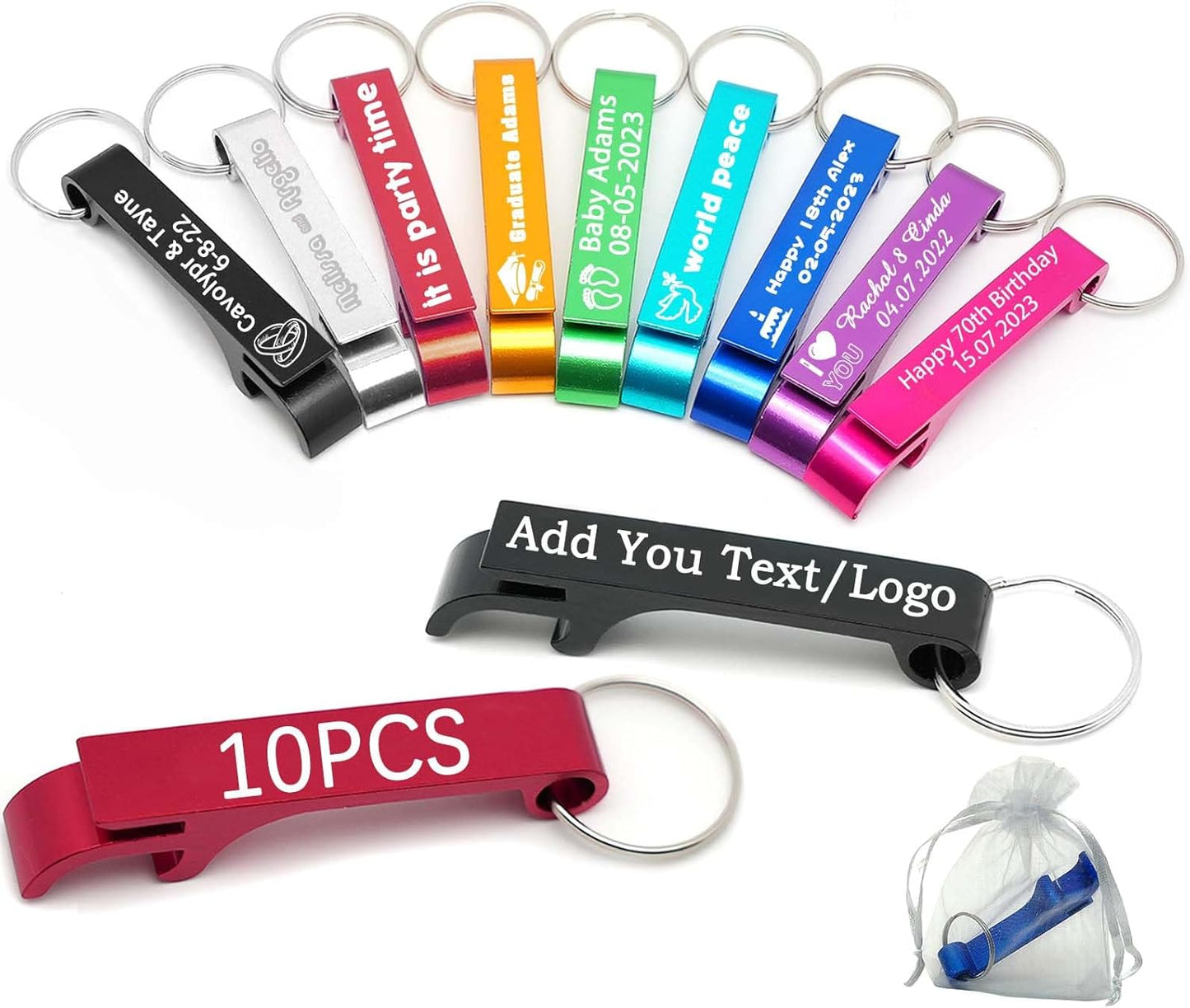 10pcs Personalized Bottle Opener Keychain Bulk Custom Engraved Text/Logo Keychains Customized Beer Bottle Opener for Bar, Graduation,Party,Wedding Favors Gift (10pcs)