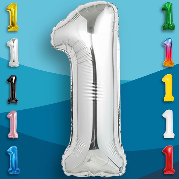 Silver Number Balloon 1 Mylar Foil Balloons 40 inch - Image 5