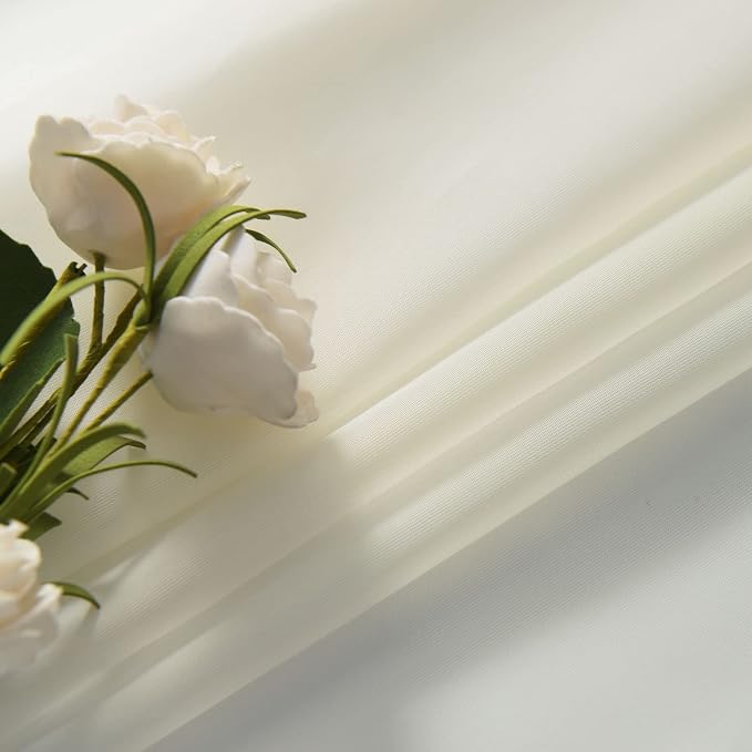 SpaceDresser Basic Rod Pocket Sheer Voile Window Curtain Tiers Ivory 2 Panels - Image 6