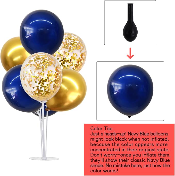 TONIFUL 6 Set Navy Blue Gold Balloons Stand Balloon Centerpieces - Image 2