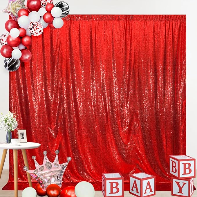 SquarePie 6x8ft Red Sequin Backdrop, High Density Non-Transparent Glitter - Image 7