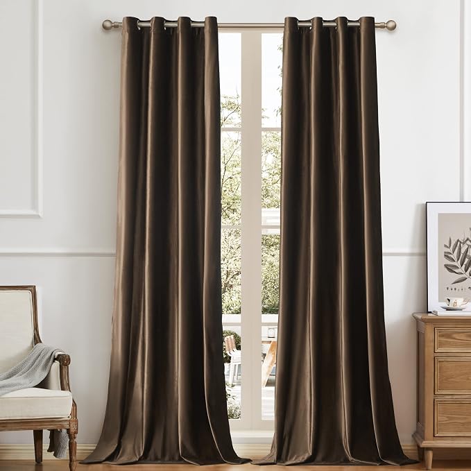 BULBUL Velvet Brown Blackout Curtains 90 inch Long by ModernShinyVelvetCurtains