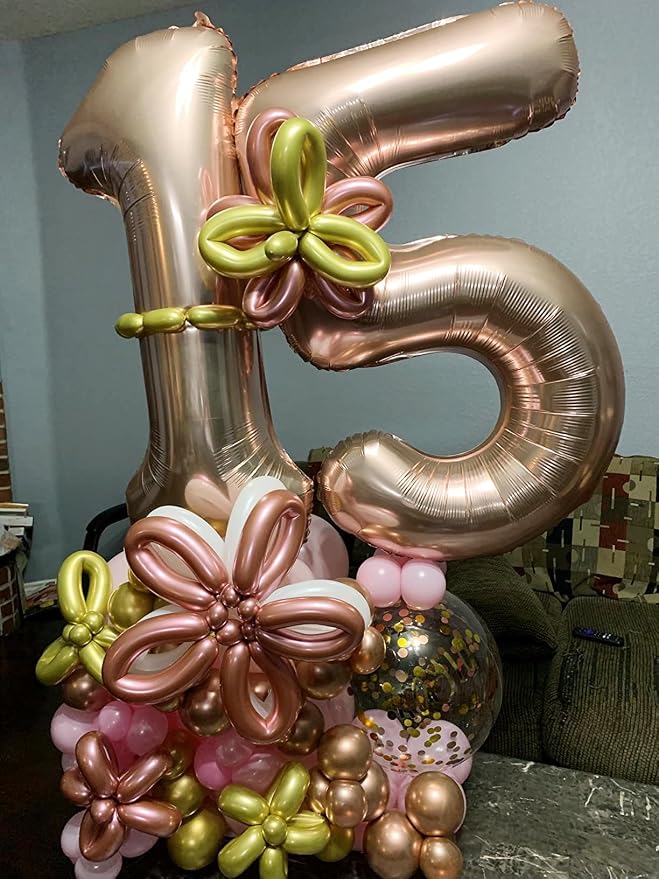 40 Inch Number 12 Balloon for 12th Year Old Birthday Decorations, Rose Gold | - Image 6