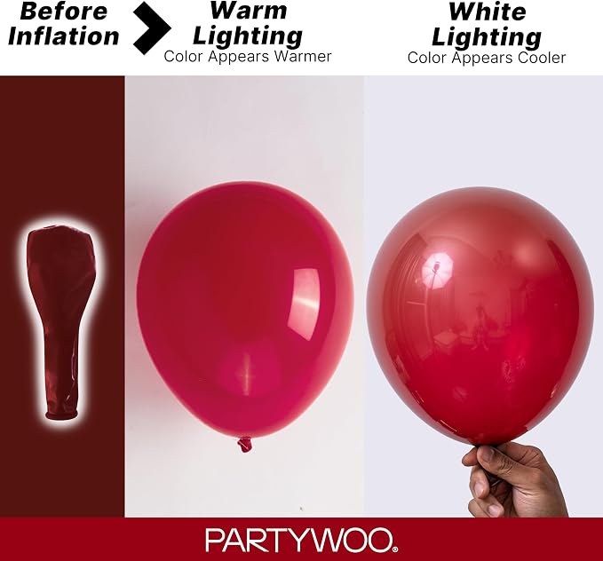 PartyWoo Burgundy Balloons 127pcs Dark Red Maroon Ruby Red Color | 36 18 12 10 - Image 3