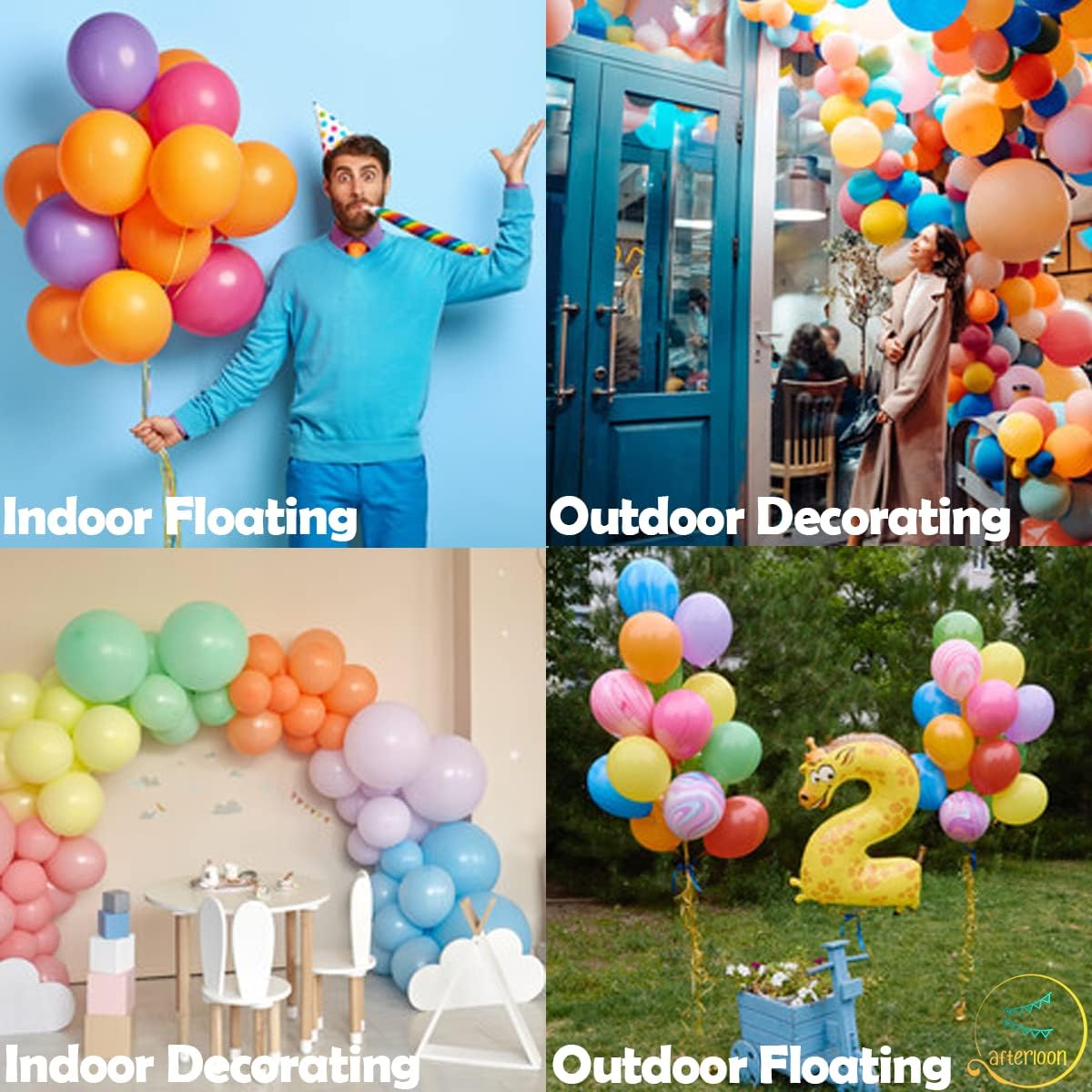 AFTERLOON® Biodegradable Balloons Assorted 10 Inch 500 Pack, Matte Color Thickened Extra Strong Latex Helium Float, for Baby Shower Gender Reveal Garland Arch Wedding Birthday Party Decorations