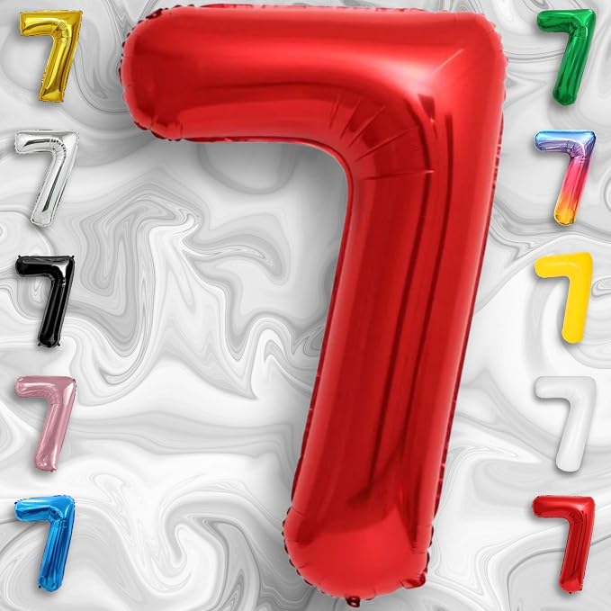 Red Number Balloon 7 Mylar Foil Balloons 40 inch - Image 3