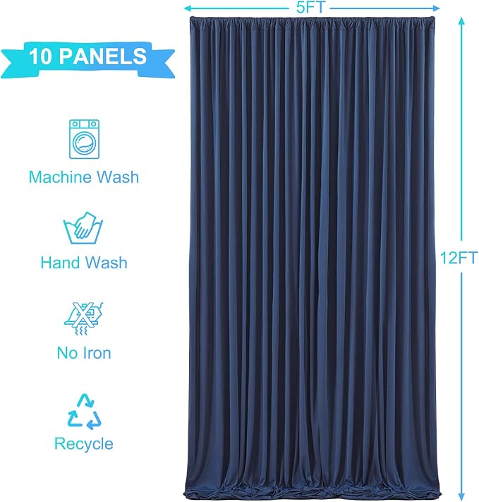 10 Panels Navy Blue Backdrop Curtains - Image 5
