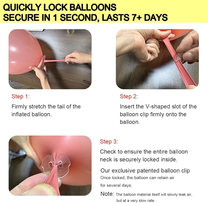 Transparent Balloon Clips for 5–12 Inch Latex Balloons 200 Pcs, No-Knot Plastic - Image 3