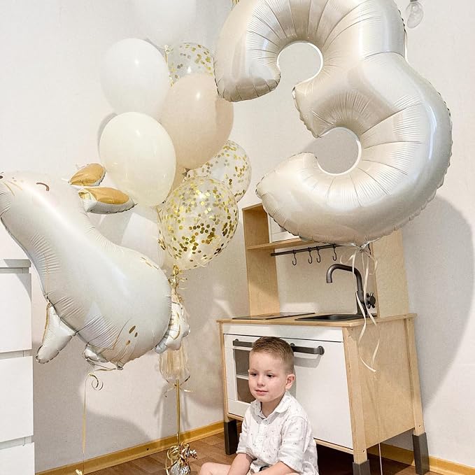 40 Inch Cream Number 6 Balloon, Digital 6 Cream White Giant 6 Foil Balloon - Image 5