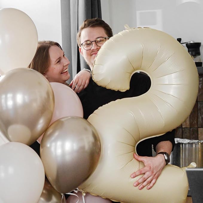 40 Inch Cream Number 3 Balloon, Digital 3 Cream White Giant 3 Foil Balloon - Image 6