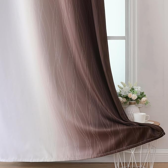 Brown and Greyish White Blackout Curtains 63 Inch Length 2 Panels Set, Full - Image 6