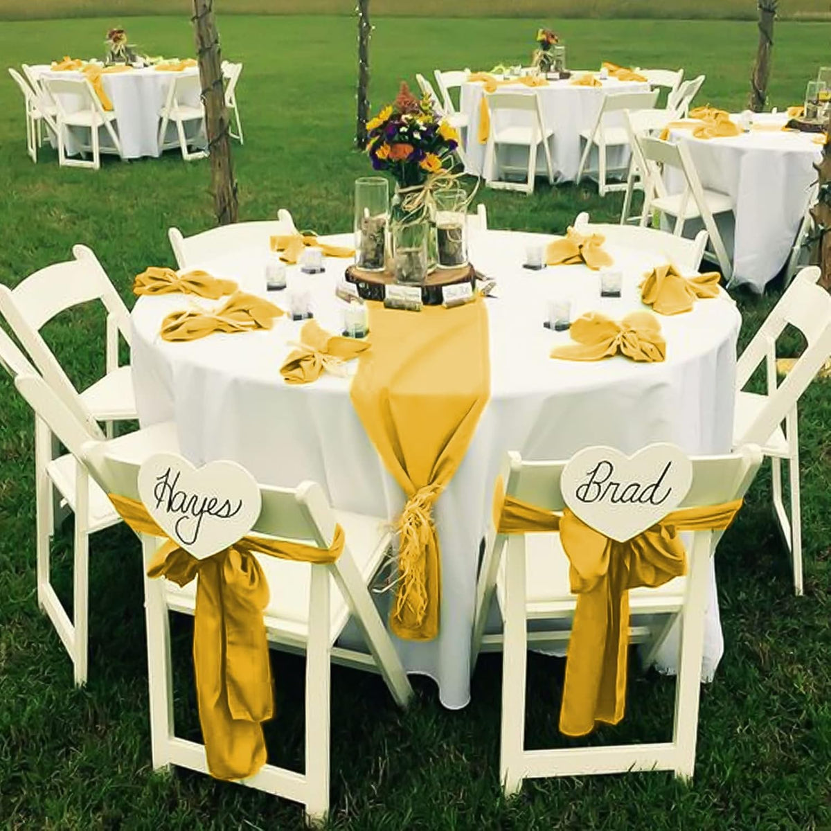 fani 120 PCS Gold Satin Chair Sashes Bows Universal Chair Cover for Wedding Reception Restaurant Event Decoration Banquet,Party,Hotel Event Decorations (7 x 108 inch)
