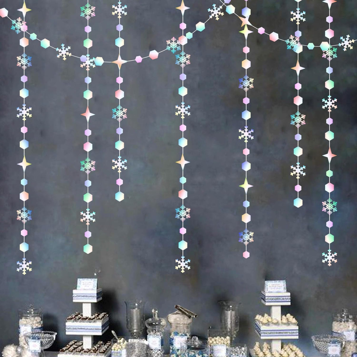 Snowflake-Snow Iridescent-Holographic Christmas Party-Decorations Streamers - 52Ft White Winter Wonderland Frozen Hanging Paper Garland Banner,Birthday Wedding Baby Shower New Year Supplies Hugtmr