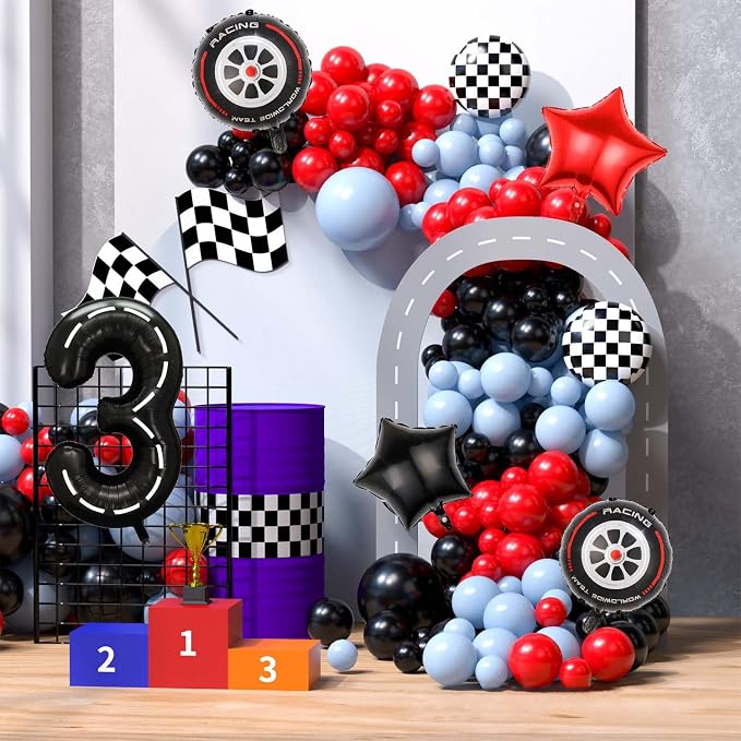 Race Car Balloons, 40 Inch Racetrack Number 3 Balloon, Big Number Balloons Black - Image 4