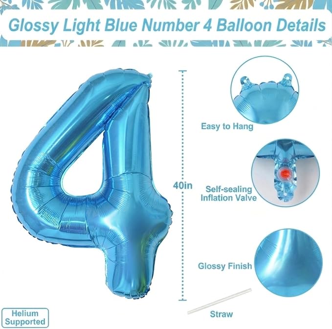 Light Blue Number 4 Balloon 40 Inch, Foil Numeral - Image 4
