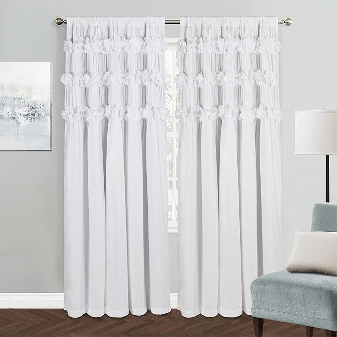 White Thermal Insulated Blackout Drapes 52"W x 96"L | Handmade Ruffles & by Homechoice+Decor