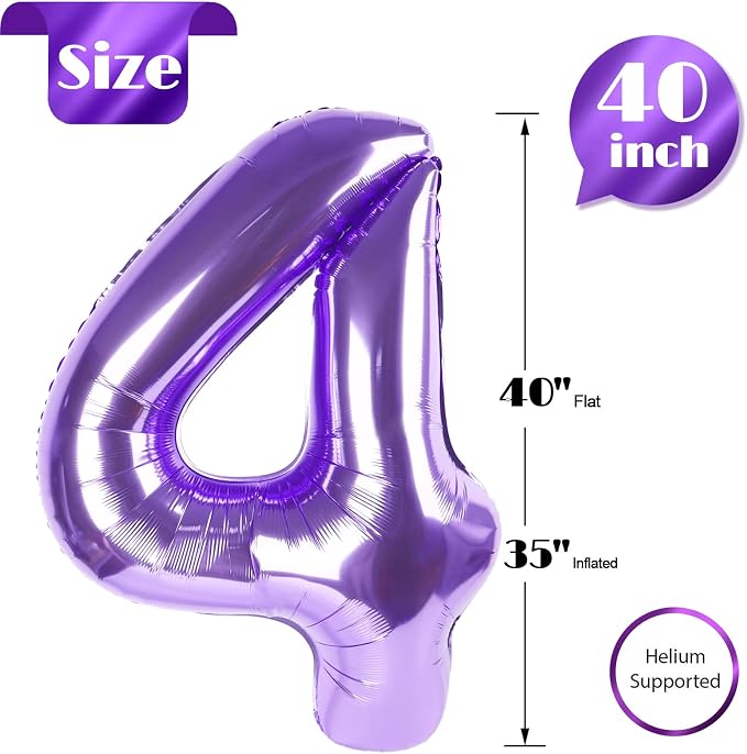 Purple Number 4 Balloon 40 Inch, 4th Birthday Party Decorations Men Women | - Image 5