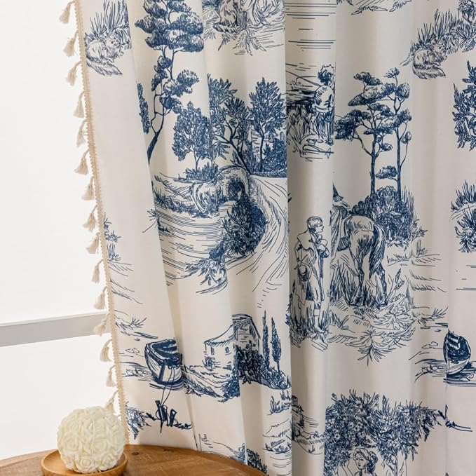 F-CHU Blue Vintage Curtains 72 Inches Long - Image 2